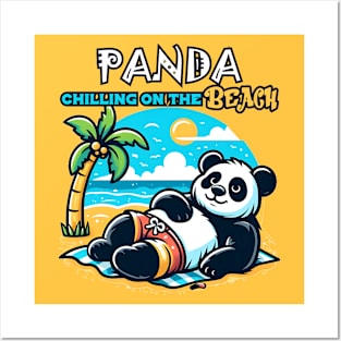 Panda chilling on the beach Posters and Art